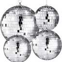 4 Pcs Large Disco Ball Decor - Silver Hanging Mirror Disco Balls Ornament for Stage Club Prom Props 70s Weddings Dance Music Birthday(12, 8, 6, 4 Inch)