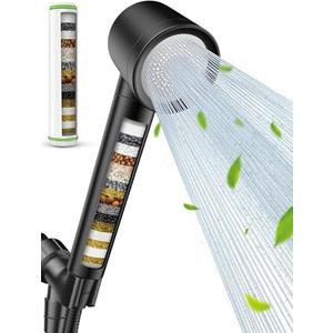 Fitespot Ion Drops Filtered Shower Head with Handheld, High Pressure Shower Heads with 3 Spray, Showerhead with Filters Hand held for Hard Water, Remove Chlorine, Reduces Dry Itchy Skin (Black)