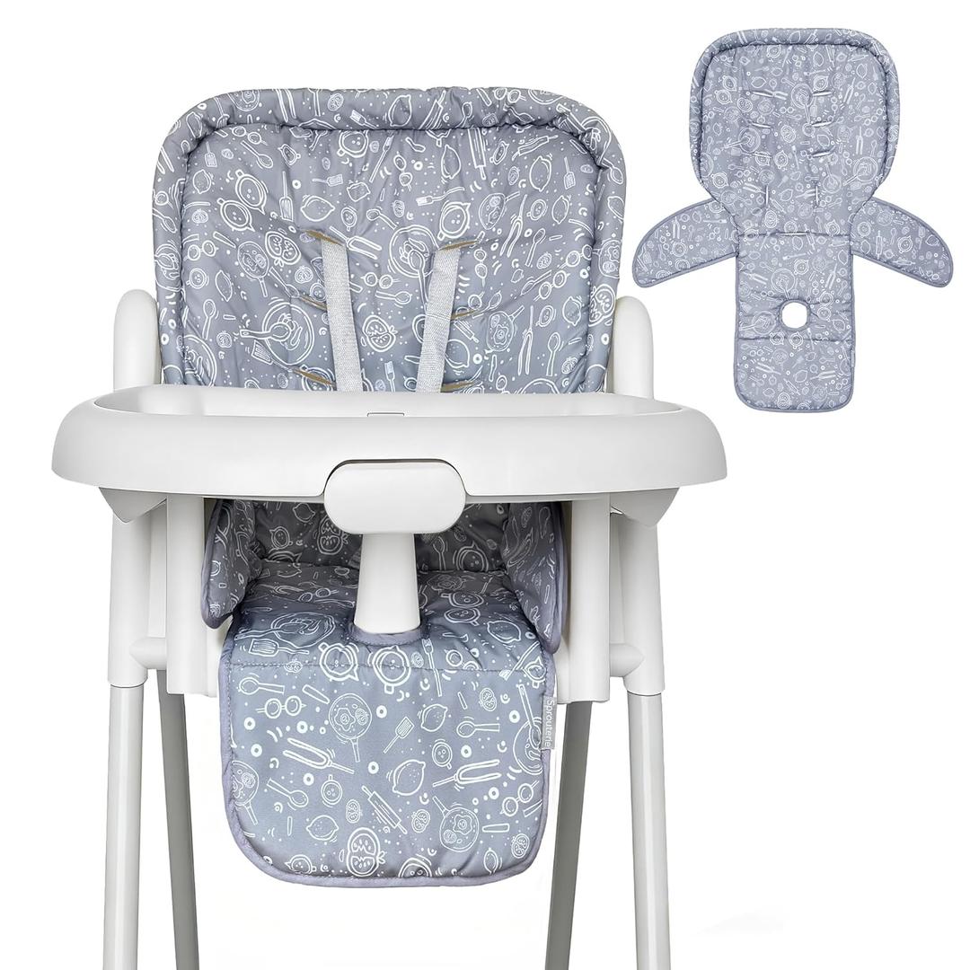 Baby High Chair Cover, Machine Washable High Chair Cushion Pad, Waterproof & Soft, Fits 3-5 Point Harness Chairs, High Chair Replacement Cover for Home & Restaurant Use Grey
