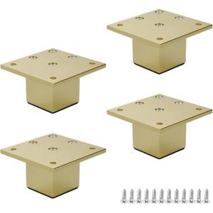 Wealrit 4 Pcs Metal Furniture Legs 2inch Tall Square Tube Cabinet Feet Table Support Legs Sofa Bed Leveling Feet(Brushed Gold)