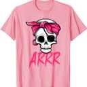 Pirate Dead with Eye Patch Pink Bandana Halloween Costume T-Shirt Small