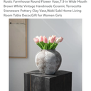 Rustic Farmhouse Round Flower Vase,7.9 in Wide Mouth Brown White Vintage Handmade Ceramic Terracotta Stoneware Pottery Clay Vase,Wabi Sabi Home Living Room Table Decor,Gift for Women Girls