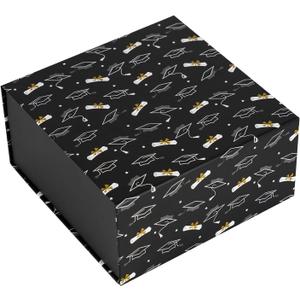 WRAPAHOLIC Graduation Gift Box with Lid - 8 x 8 x 4 Inches Trencher Cap Design, Collapsible Gift Box with Magnetic Closure and 2 Pcs Tissue Paper for Graduation, Party, Celebration