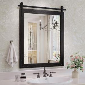 Black Farmhouse Bathroom Mirror, 24x32 Inch Black Vanity Mirror for Wall, Wood Framed Rustic Mirror Rectangular Wall Decor Mirrors for Entryway Living Room Bedroom