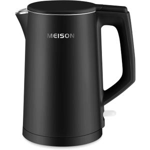 MEISON Electric Kettle, 1.7 L Double Wall Food Grade Stainless Steel Interior Water Boiler, Coffee Pot & Tea Kettle, Auto Shut-Off and Boil-Dry Protection, 1200W, (Black)