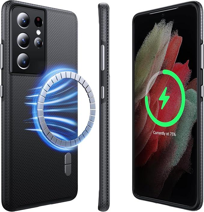 NJROW Strong Magnetic for Samsung Galaxy S21 Ultra Case Compatible with MagSafe[2024 Upgraded][Dual Layer Heavy Duty][Military Shockproof]Rugged Case for Samsung Galaxy S21 Ultra Phone Case Slim, Black