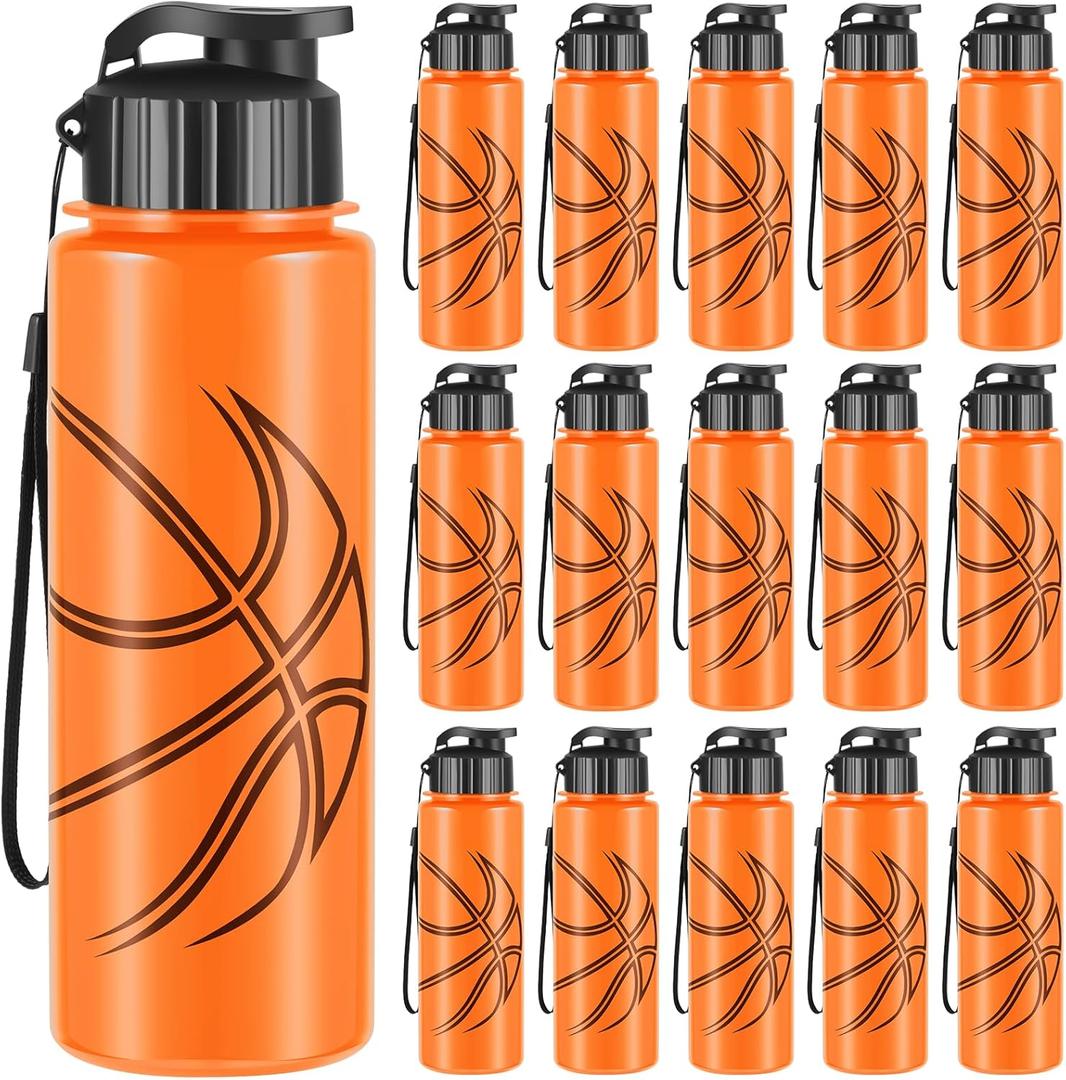 Olgaa 16 Pcs Basketball Water Bottle Bulk 20 oz Basketball Reusable Water Drink Bottles Sports Accessories for Party Favor Players Lovers Team Gifts