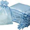 QIANF 20 Pcs Blue Small Organza Bags 3X4 inch for Wedding Favors with Drawstring, Mini Mesh Gift Bags Jewelry Pouch for Candy Bridal Shower Party Favor Baby Shower Christmas