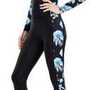 Diving Skin Suit for Women Men, Full Body Rash Guard Swimsuit Thin Wetsuit, One Piece Swimwear UV Protection Quick Dry for Scuba Surfing Snorkeling Swimming Kayak Water Sport (XX-Large, Women Blue swallowtail flower)