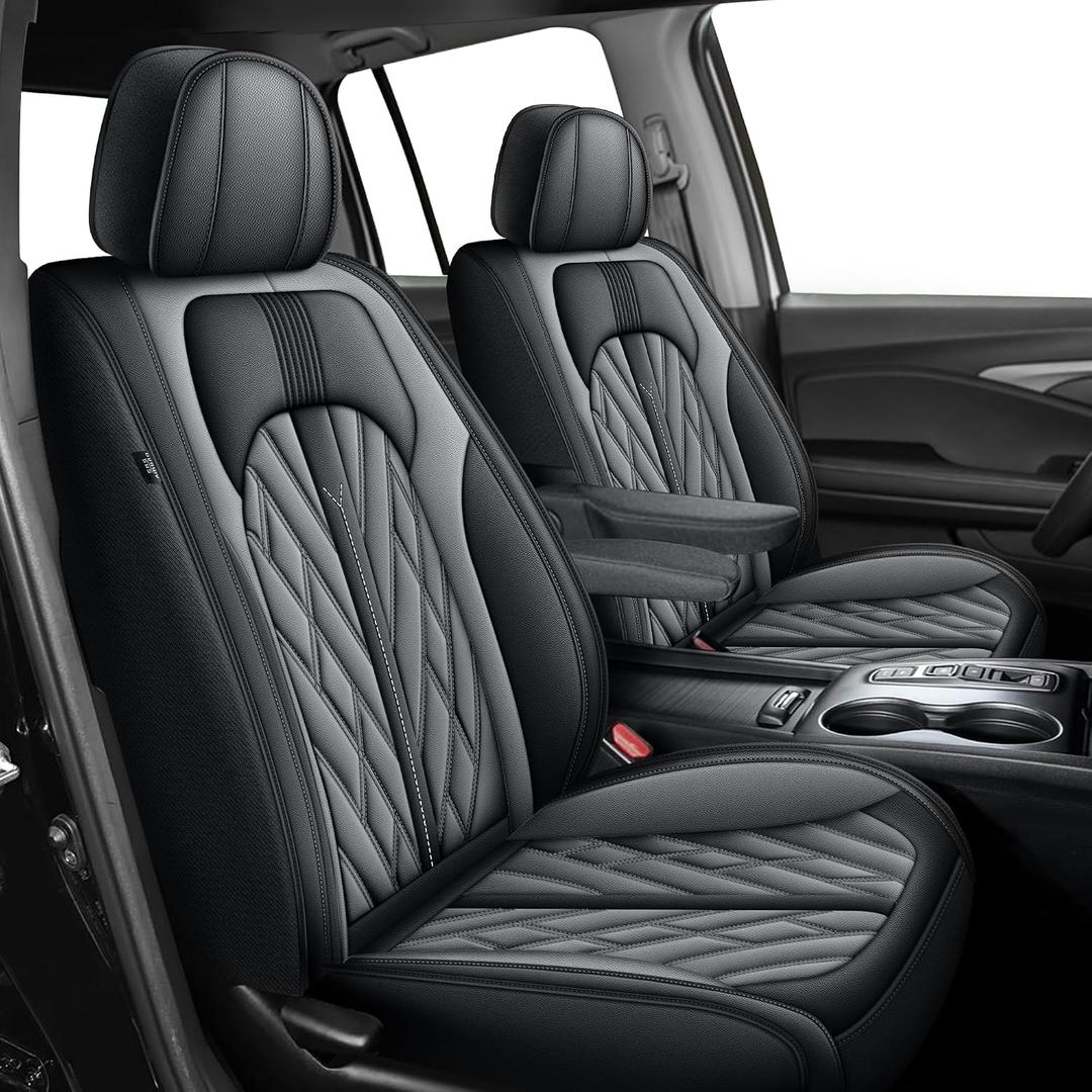 Seat Covers Fit for Honda Ridgeline 2006-2025 2026: Crew Cab Truck Car Seat Covers Faux Leather Full Set Pickup Seat Cushion Protector - Front Seats Compatible with Armrests(5 Seats, Black & Grey)