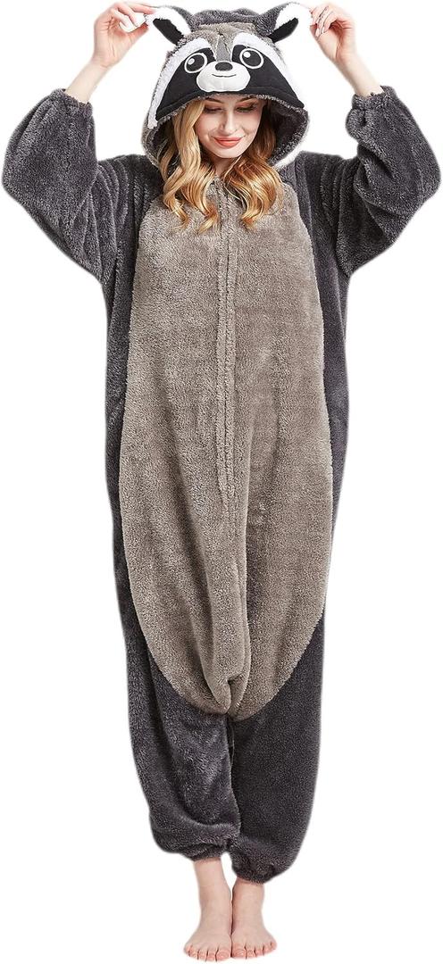 DarkCom Raccoon Onesie Halloween Costume One Piece Unisex Adult Pajamas Women Men Sleepwear Christmas Pajamas (Large)