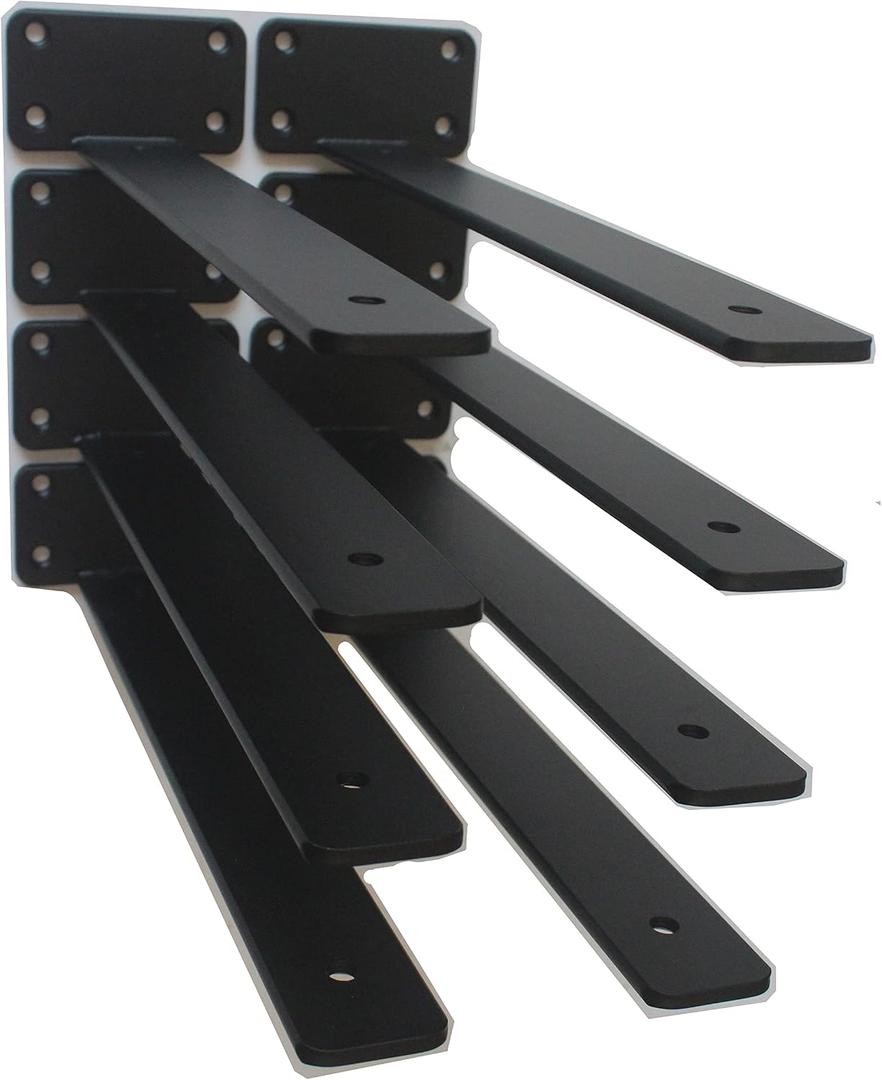 8 Pack  12 inch Black Hidden L Shelf Bracket (1/5 Inch Thicked) Iron Floating Shelf Brackets Rustic Industrial Metal Brackets for Shelf Support