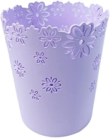 VIUJUH Wastebasket, Hollow Flower Shape Plastic Lidless Wastepaper Baskets Trash Can (Purple, Medium)