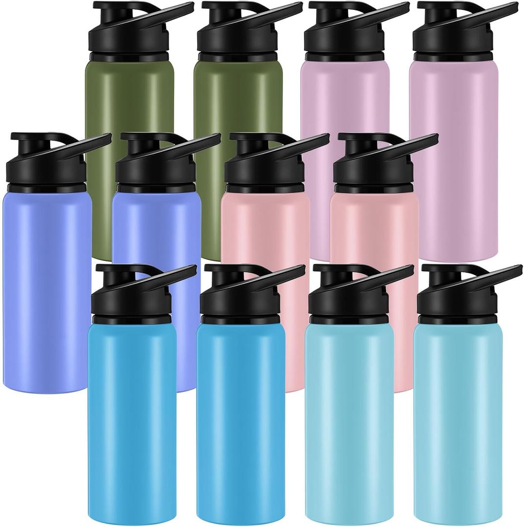 Domensi 12 Pack Aluminum Water Bottle Bulk Reusable Water Bottle, Lightweight Easy Carry Leakproof with Snap Lid Travel Bottles, for Gym Outdoor Sports Cycling Camping Fishing (17oz,Cool Colors)