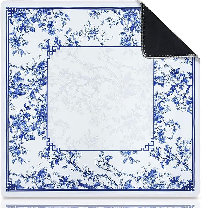 CYAOOI Chinoiserie Mahjong Mat for Table, 31.5" x 31.5" Pink Anti Slip and Noise Reduction Multi Purpose Pretty Gaming Mat for Poker, Card, Dominoes, Board & Tile Games, Mahjong Gift with Carrying Bag