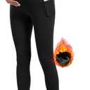 POSHDIVAH Women's Maternity Fleece Lined Leggings with Pockets Over The Belly Pregnancy Thermal Warm Winter Workout Pants (X-Large, Black)