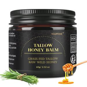 YOURTONE Beef Tallow for Skin, Tallow and Honey Balm for Face, Organic Grass-fed Beef Tallow Face Moisturizer for Deep Nourish and Soothe Dry Skin (2.12oz/60g)
