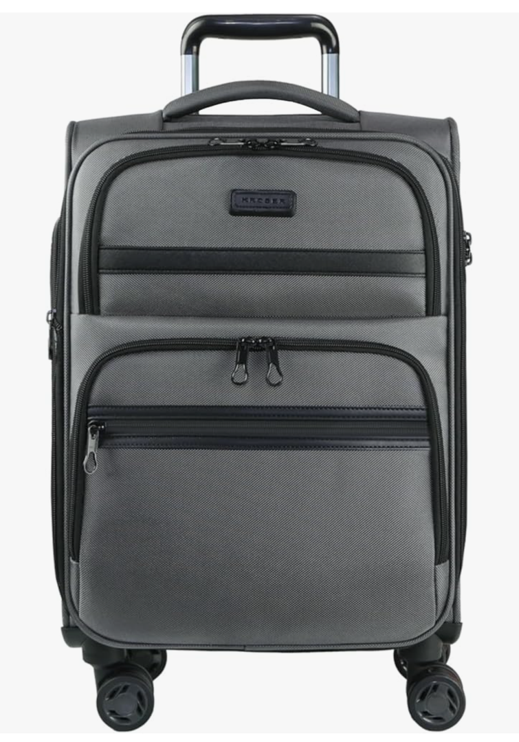 KROSER Softside Expandable Carry On Luggage with Spinner Wheels & Built-in TSA Lock, Durable Suitcase Rolling Luggage with USB Port, Carry-On 20-Inch, Grey