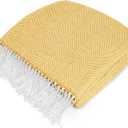 PAVILIA Yellow Herringbone Throw for Couch, Decorative Outdoor Accent Blanket, Faux Cashmere, Lightweight, 50x60