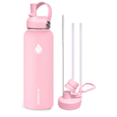 SENDESTAR Stainless Steel Water Bottle, Wide Mouth Water Bottle 32 oz with Straw Lid, Spout Lid, Double Wall Vacuum Insulated Leak Proof, Keeps Liquids Hot or Cold (Peach)