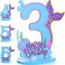 Mermaid Birthday Number Sign Centerpiece for Girls Wooden Mermaid Party Number Table Sign Decoration Supplies for Birthday Anniversary(Number 3)