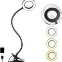 Upgraded Desk Clip-on Light with 5X Magnifying Glass, 10 Brightness Levels, 3 Color Modes, 5V/2A Adapter, Included, Clamp Light for Reading, Crafting, Painting, Close Work (Black)