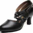 Womens Black Cross Strap Character Shoes Latin Salsa Ballroom Dance Heels Wedding Dress Pumps (5)