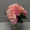 Hollyone Artificial Flowers Arrangements in Vase Pink Peonies and Hydrangea with Faux Water Faux Peony Hydrangea Flowers Silk Hydrangeas Fake Flower with Vase for Table Centerpiece Shelf Home Decor