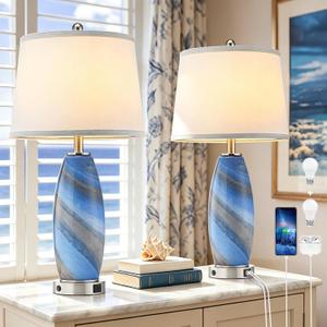 29" Modern Blue Lamps Set of 2 for Bedroom, Living Room & Bedside