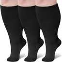 BODALA 3 Pairs Plus Size Compression Socks: Wide calf Compression Stockings for Men Women 20-30 mmHg Compression Hose Support for Travel Nurses Running Pregnancy 2XL Black