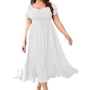 SCOMCHIC Womens Plus Size Summer Maxi Dress Ruched Front Square Neck Smocked Flowy A Line Formal Wedding Guest Dresses 2XL