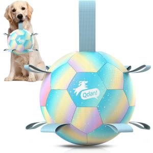 QDAN Dog Balls: Dog Soccer Ball with Straps, Herding Ball for Dogs, Outdoor Toys Interactive Toys for Large Dogs, Pet Birthday Gifts,Gradient Blue (8 Inch)
