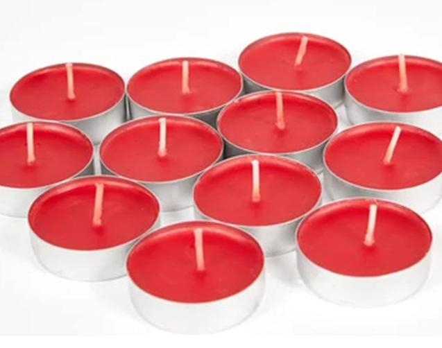 Tea Light Candles Colored Unscented Metallic Tin Cups Set of 18 Made in USA (Red)