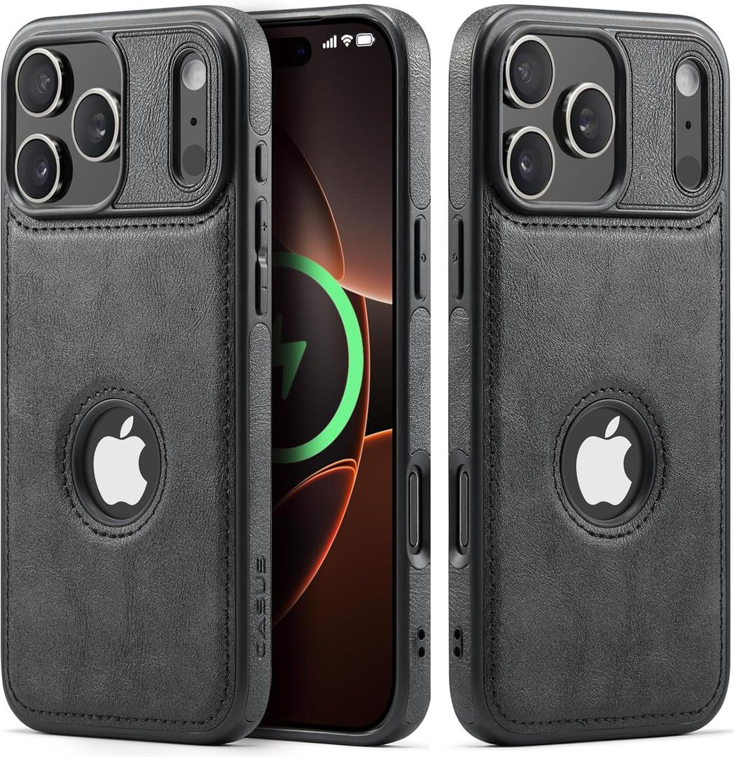 Casus Magnetic Leather Case for iPhone 17 Pro Max, MagSafe Compatible, Business Classic Style, Shockproof Slim Fit Protective Cover for Men & Women, Black, 6.9” (2025)