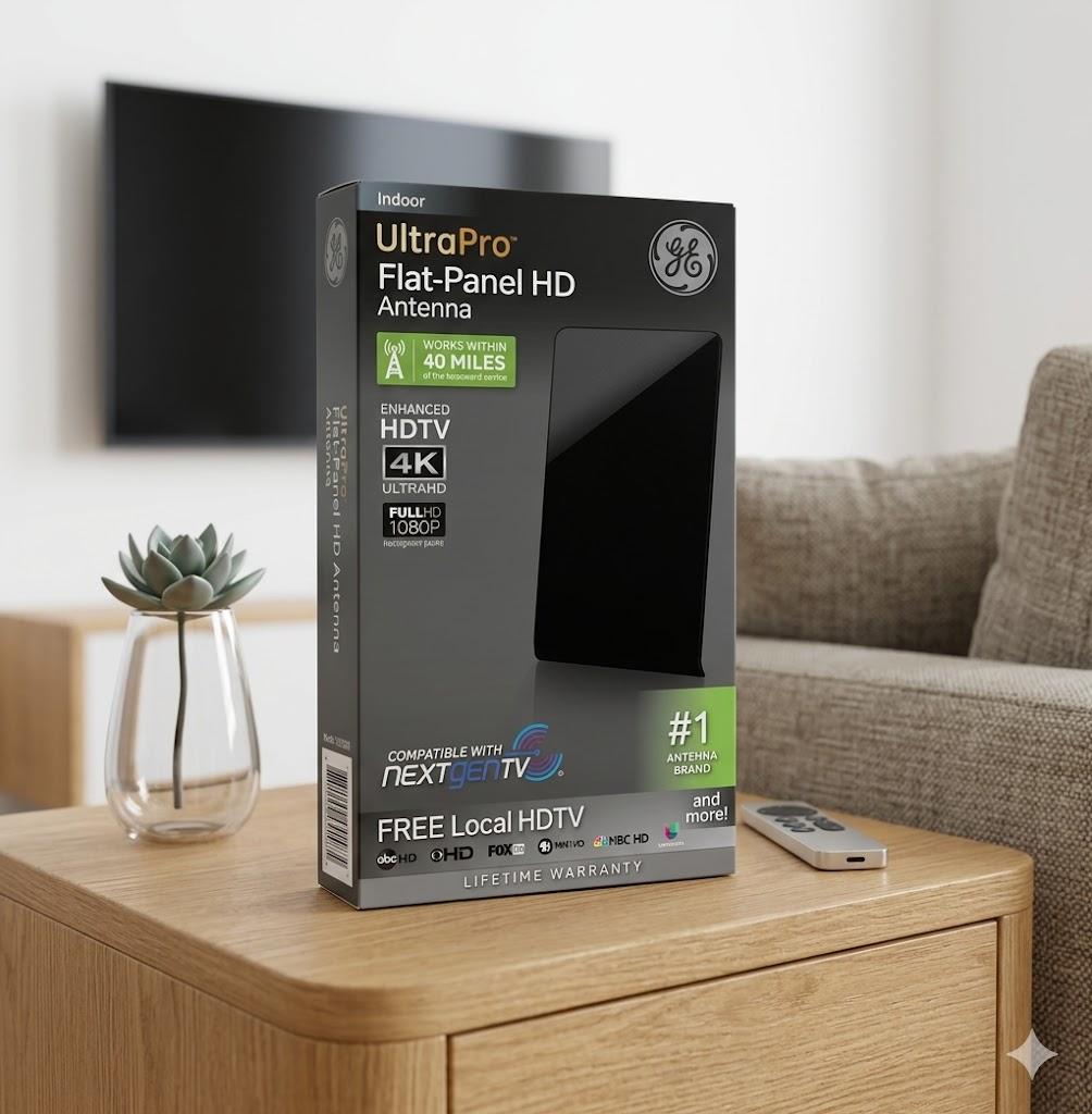 GE 34342 Pro Flat Panel HD Indoor TV Antenna 40-mile Range 4k Ultra 1080p Full