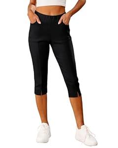 GRAPENT Capri Pants for Women High Waisted Pull On Elastic Waist Dressy Casual Stretchy Capris Trousers Pants Pockets (M, Beige)