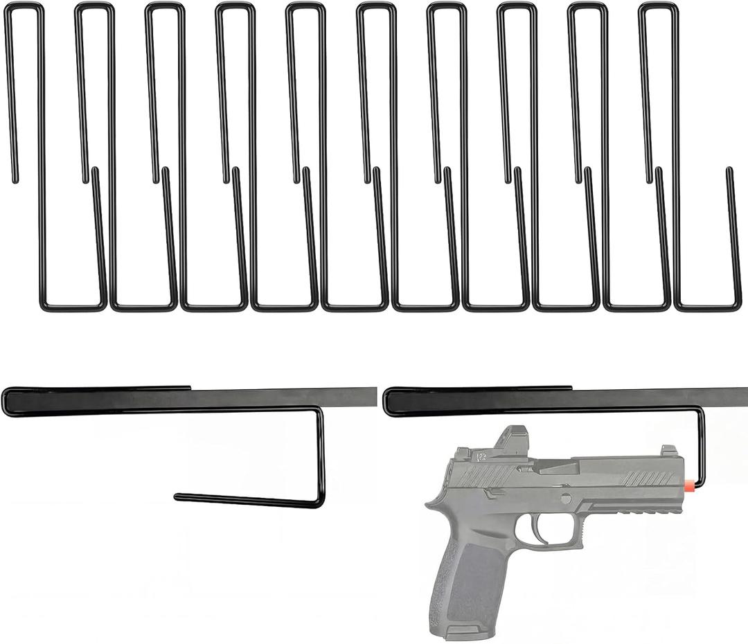 Gun Storage Handgun Hangers Vinyl Coated Steel Pistol Rack Fit 22 Caliber and UP Shelf Mount for 5/8"-1" Thick Shelves Space Saving Safe Storage
