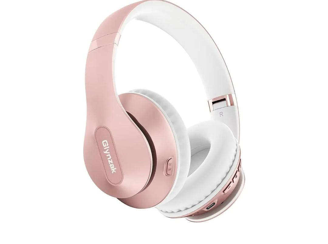Wireless Bluetooth Headphones Over Ear 65H Playtime HiFi Stereo Headset with Microphone and 6EQ Modes Foldable Bluetooth V6.0 Headphones for Travel Smartphone Computer Laptop Rose Gold