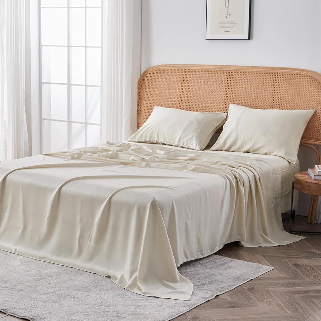 Sijo AiryWeight Tencel Sheet Set, 100% Lyocell Derived from Eucalyptus, Buttery Soft, Architectural Digest 2022 Best Cooling Sheets Winner - 4pc - 2 Pillowcases 1 Fitted 1 Top (Fog, King)