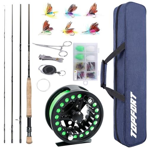TOPFORT Fly Fishing Rod and Reel Combo Starter Kit, 4 Piece Lightweight Ultra-Portable Graphite Fly Rod 5/6 Complete Starter Package with Carrier Bag