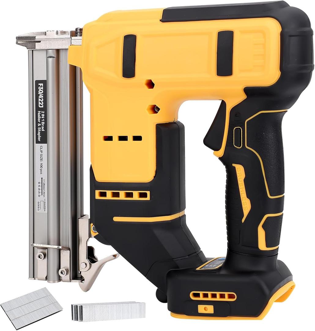 18 Cordless Brad Nailer for 20V MAX Battery, 2 in 1 Electric Nail Staple Powered with 2000 Nails, for Trim Wood Crafting Home DIY (Not Included Battery)