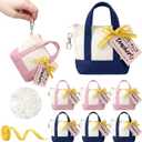 Sunnymove 6 Sets Mini Tote Bag Keychain for Teacher Appreciation Mini Canvas Bag Keychain with Tag Ribbon Raffia Thank You Teacher Appreciation Gift for Classroom (Classic Style,Pink and Dark Blue)