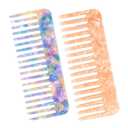 2 Pack Acetate Wide Tooth Combs for Women, Tortoise Shell Detangling Without Handle, Lightweight Styling Combs for Thick Curly Wet or Dry Hair, Travel-Friendly French Design (Blue & Pink)