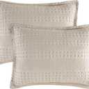 PHF 100% Cotton Ruffle Waffle Pillow Shams Standard Size, 2 Pack 20" x 26" Soft Skin-Friendly Pillowcases, No Filling, Aesthetic Home Decor, Breathable Waffle Weave Bed Pillow Covers, Oatmeal