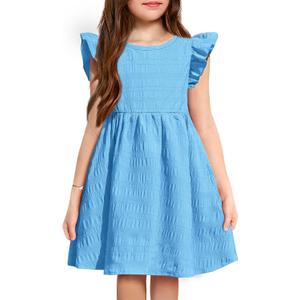 Arshiner Girls Dress Casual Ruffle Sleeveless A Line Summer Dresses with Pockets 4-12 Years (8, Light Blue)