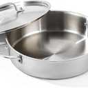 DELARLO Tri-Ply Stainless Steel 6 Quart Braiser Pan with Lid Induction Rondeau Pot With Lid 12inch Deep Frying Pan Large Saute Pan Heavy Duty Style Compatible With All Cooktops Up to 650℉