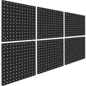 Peg Board,Steel Organization Panels, Ideal for Garage Tool Storage, Office Organization, Craft Room, Kitchen,Pack of 6(Black, 6-12X12)