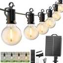 Brightown Solar String Lights Outdoor Waterproof with Remote Cable Ties and Hooks, 37FT Patio Lights with 10 LED Shatterproof Bulbs, 3 Light Modes, Dimmable Hanging Lights for Backyard Party Decor