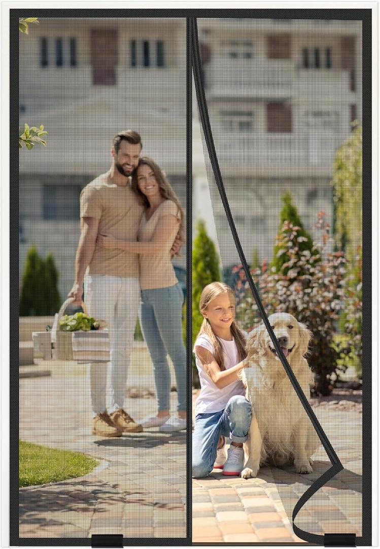 Magnetic Screen Door 36"x82"  2025 Model, 52 Powerful Magnets, Upgraded Mesh, Easy Install, Self-Sealing, Pet Tested, Tie Backs, Screen Door Mesh (Black)