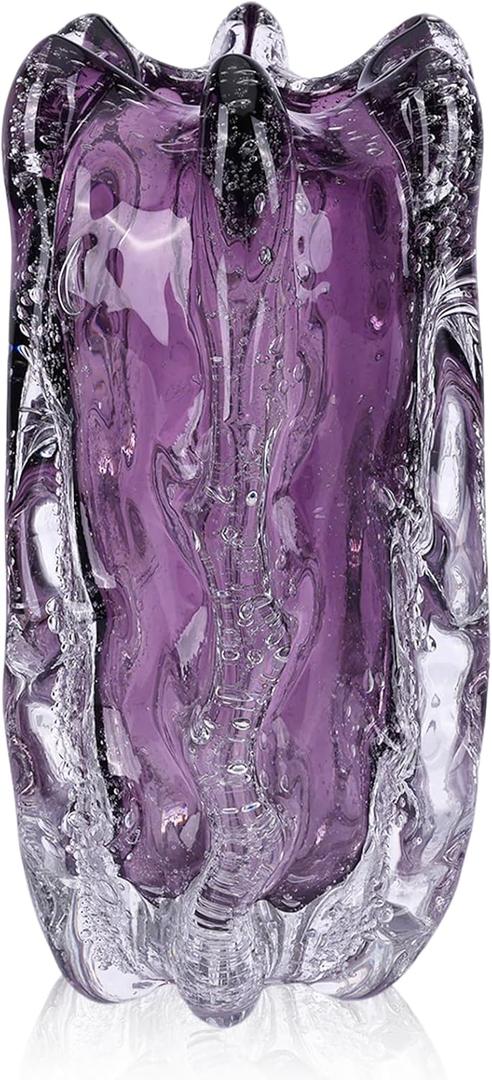Hand-Blown Glass vase, Unique Wide-Mouth Glass vase, Modern Art Purple Decorative vase, Suitable for Office Spaces, Wedding venues, Living Room Coffee Tables, or as a Centerpiece on Dining Tables (11.4in)